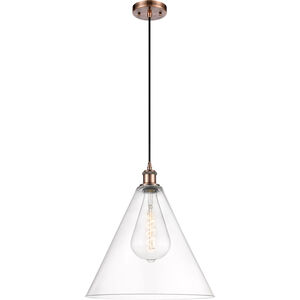 Ballston Cone LED 16 inch Antique Copper Pendant Ceiling Light in Clear Glass