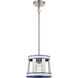 White Burlap 1 Light 10 inch White with Blue and Satin Nickel Pendant Ceiling Light