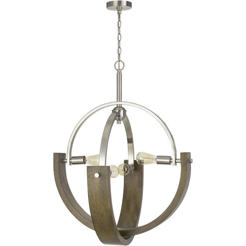 Rauma 4 Light 28 inch Wood/Brushed Steel Chandelier Ceiling Light