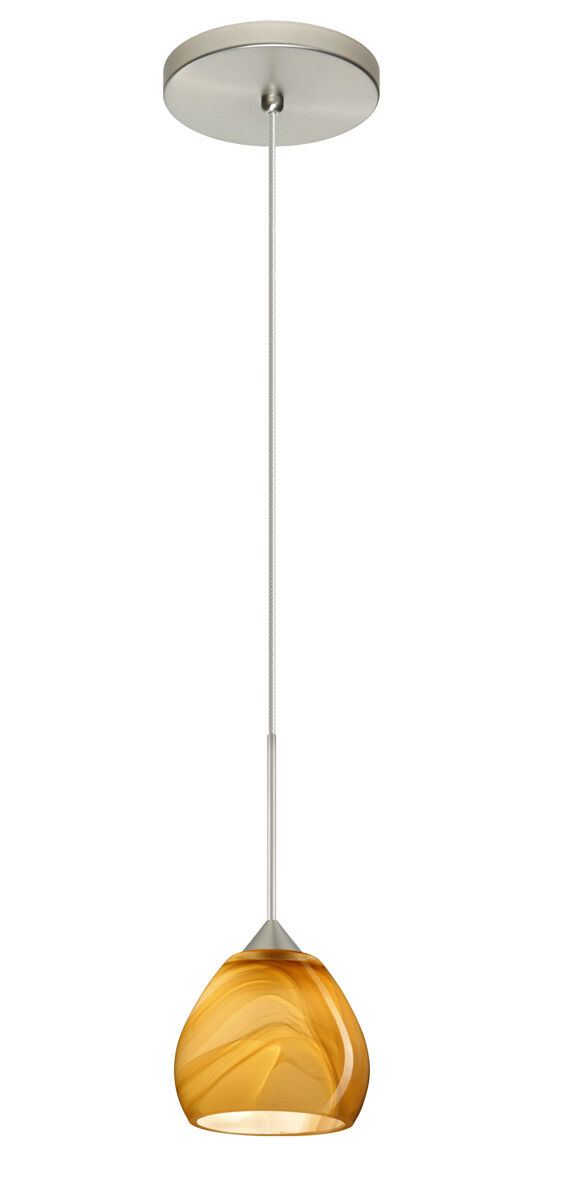 Tay Tay 1 Light Satin Nickel Pendant Ceiling Light in Honey Glass, Halogen