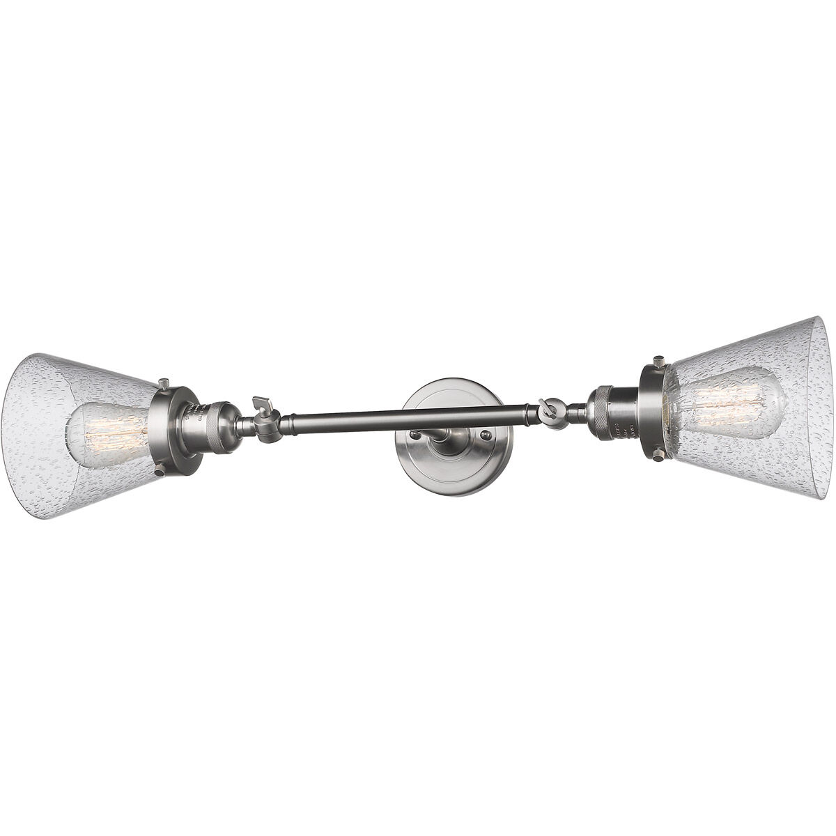 Franklin Restoration Small Cone 2 Light 16 inch Brushed Satin Nickel Bath Vanity Light Wall Light in Seedy Glass, Franklin Restoration