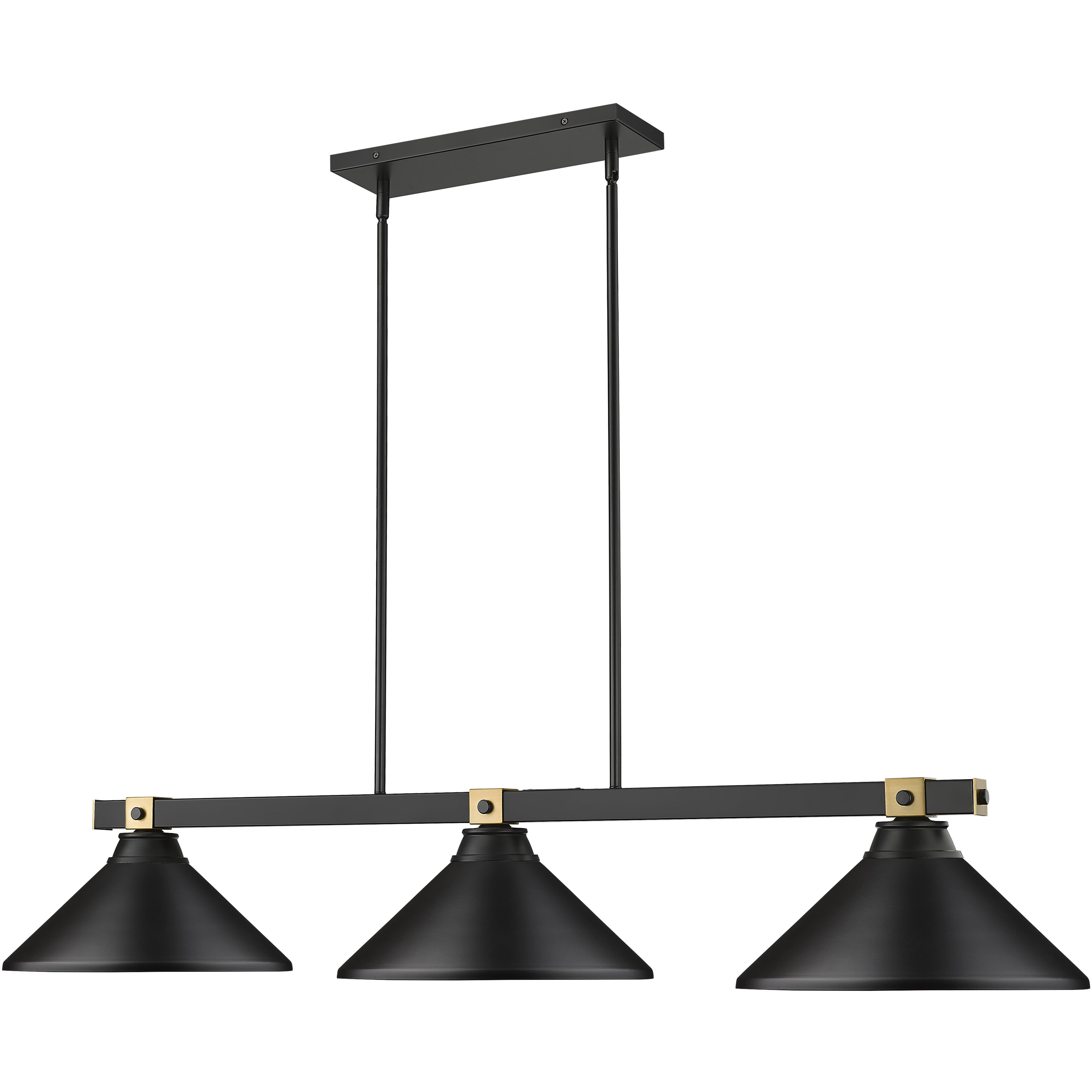 Bronte 3 Light 52.75 inch Matte Black and Rubbed Brass Billiard Light Ceiling Light