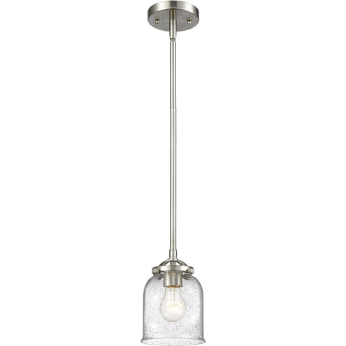 Nouveau Small Bell LED 5 inch Black Antique Brass Mini Pendant Ceiling Light in Silver Plated Mercury Glass, Nouveau