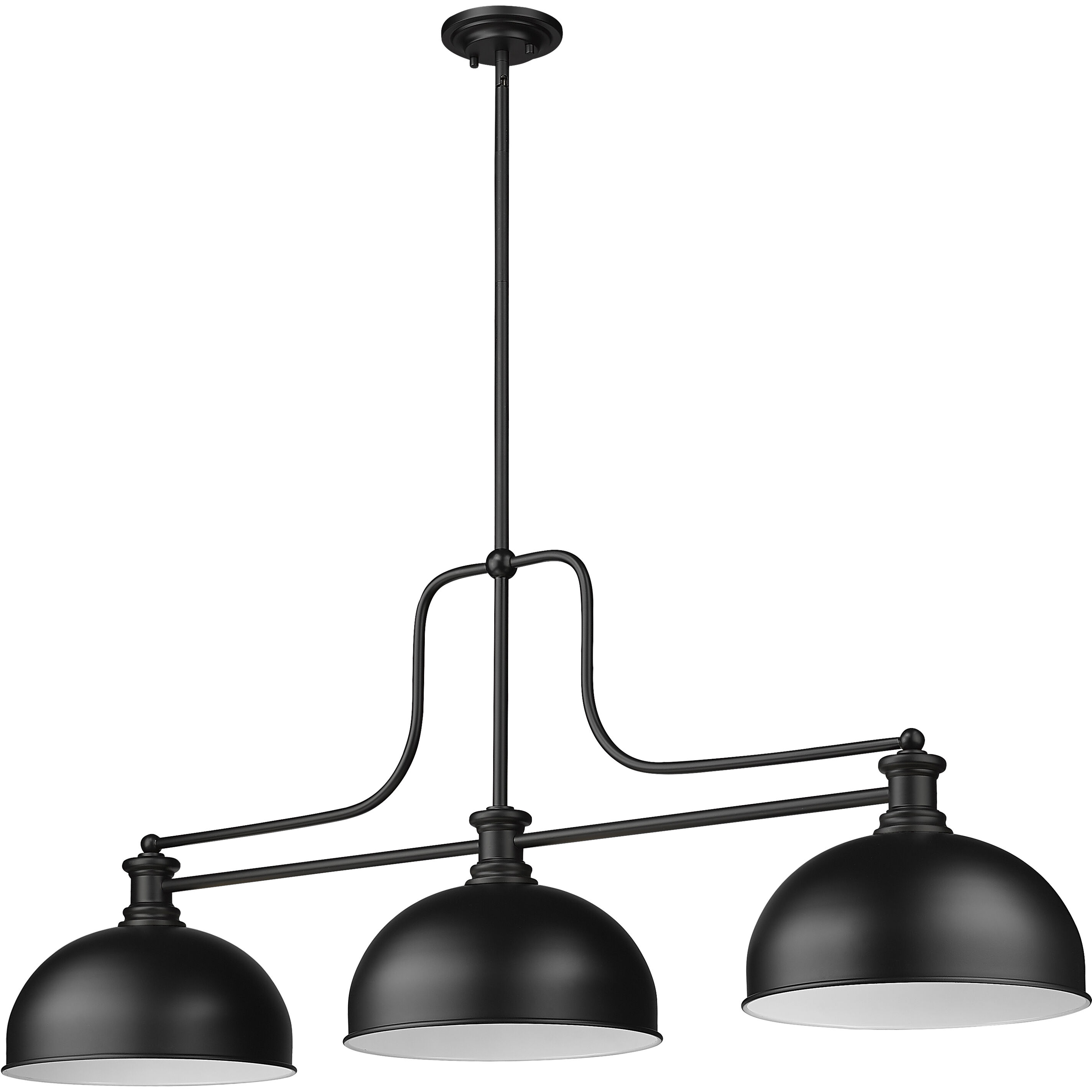 Melange 3 Light 52 inch Matte Black Billiard Ceiling Light in Matte Opal Glass