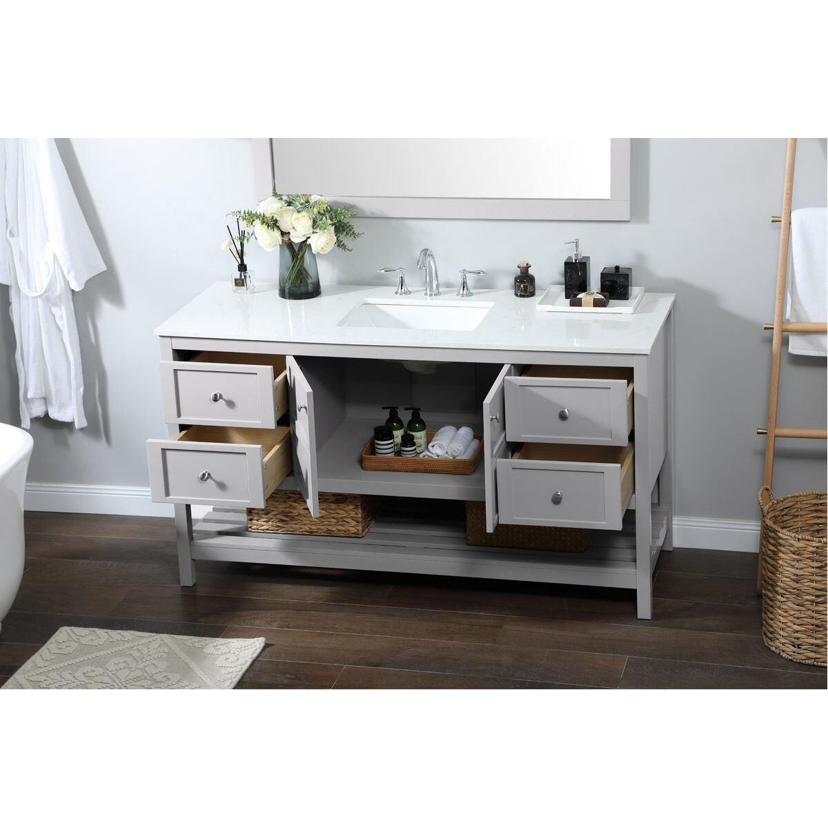 Theo 60 X 22 X 34 inch Grey Vanity Sink Set