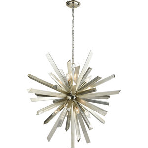 Cataclysm 8 Light 30 inch Silver Leaf with Polished Nickel Chandelier Ceiling Light