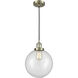 Franklin Restoration Beacon LED 10 inch Antique Brass Mini Pendant Ceiling Light in Clear, Franklin Restoration