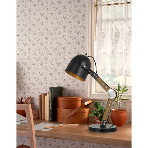 Binimi 23 inch 60 watt Matte Black and Wood Desk Lamp Portable Light