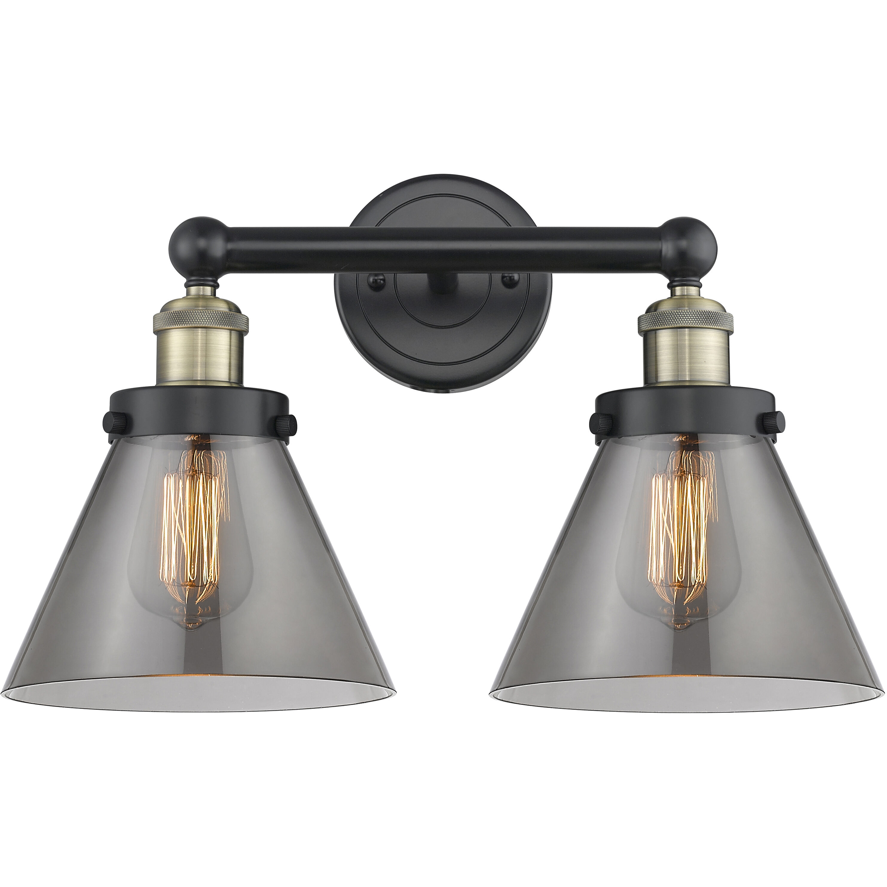 Cone 2 Light 15.5 inch Black Antique Brass Bath Vanity Light Wall Light in Plated Smoke