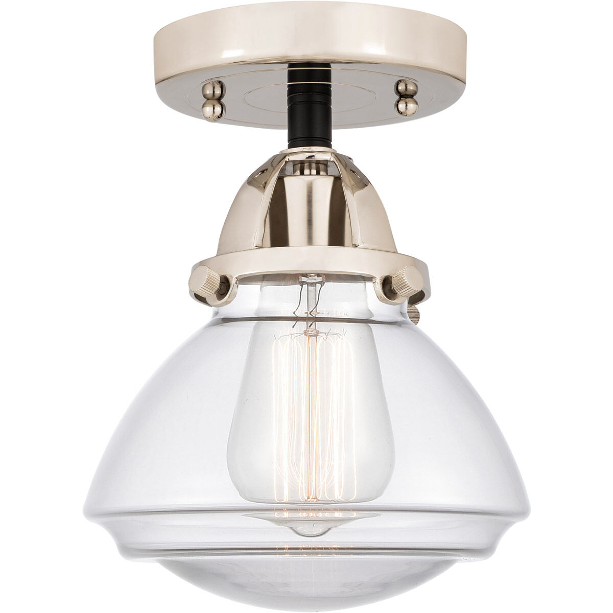 Nouveau 2 Olean LED 7 inch Black Polished Nickel Semi-Flush Mount Ceiling Light in Clear Glass