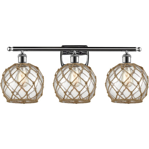 Ballston Farmhouse Rope 3 Light 28 inch Polished Chrome Bath Vanity Light Wall Light in Bulb Not Included, Clear Glass with Brown Rope, Ballston