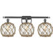 Ballston Farmhouse Rope 3 Light 28 inch Polished Chrome Bath Vanity Light Wall Light in Bulb Not Included, Clear Glass with Brown Rope, Ballston