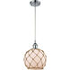 Ballston Farmhouse Rope 1 Light 8 inch Polished Chrome Mini Pendant Ceiling Light in White Glass with Brown Rope, Ballston