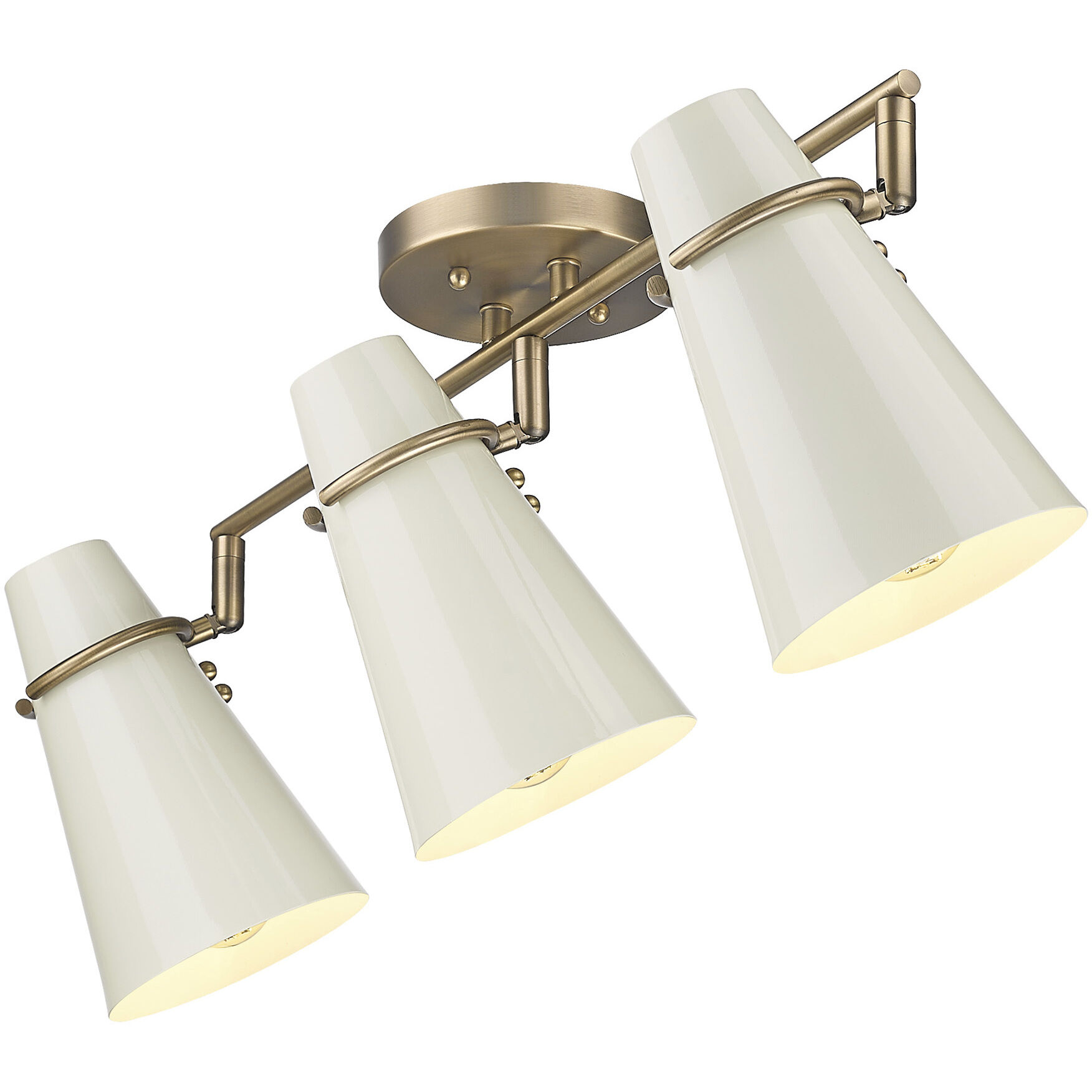 Reeva 3 Light 29.13 inch Modern Brass Semi-Flush Mount Ceiling Light in Glossy Ecru