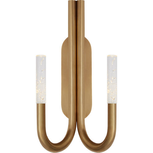 Kelly Wearstler Rousseau LED 10 inch Antique-Burnished Brass Double Wall Sconce Wall Light in Seeded Glass