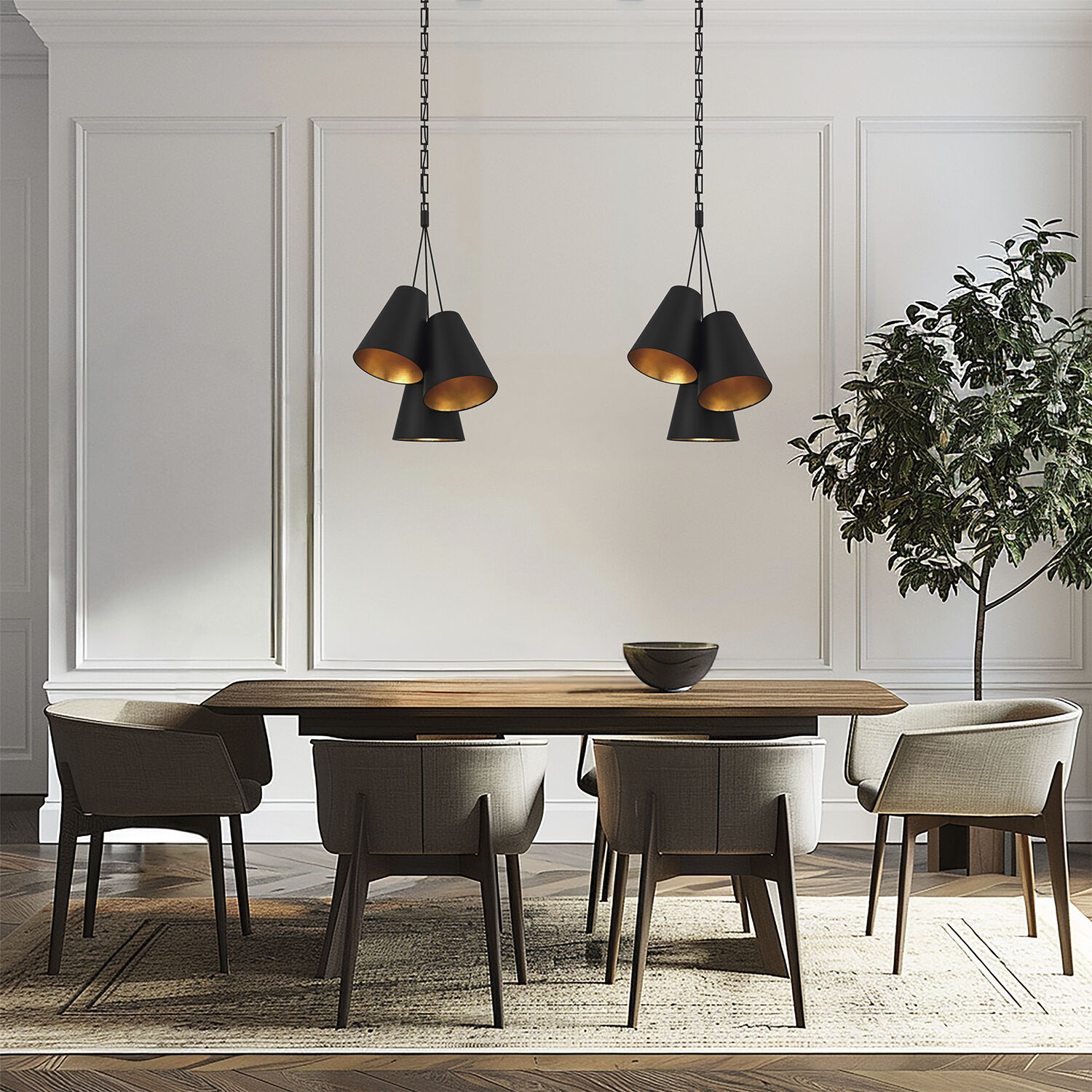 Alston Pendant Ceiling Light in Matte Black and Antique Gold