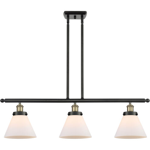 Ballston Large Cone LED 36 inch Black Antique Brass Island Light Ceiling Light in Matte White Glass