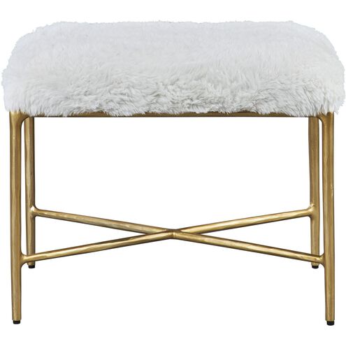 Charmed Cream Faux Sheepskin and Soft Gold Bench