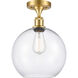 Ballston Large Athens LED 10 inch Satin Gold Semi-Flush Mount Ceiling Light in Clear Glass, Ballston