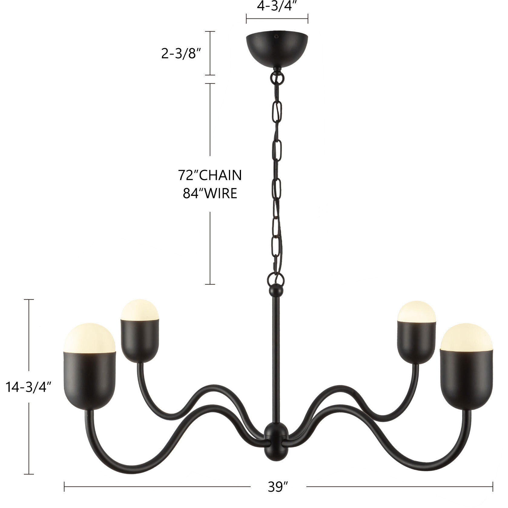 Alora Mood Effie 4 Light 39 inch Matte Black/Opal Glass Chandelier Ceiling Light