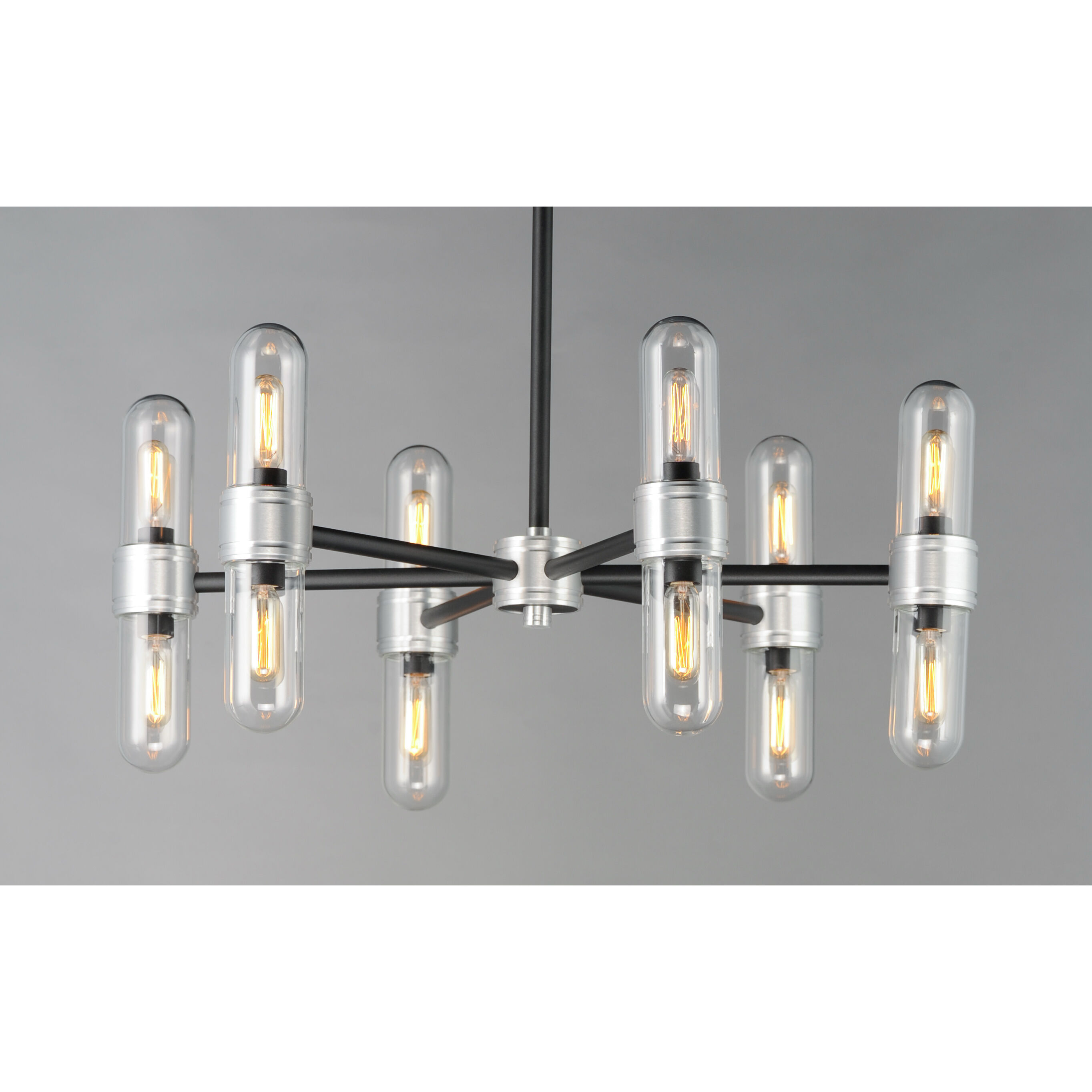 Dual 12 Light 26.25 inch Black/Brushed Aluminum Outdoor Chandelier
