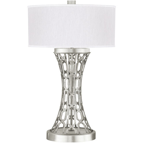Allegretto 32 inch 150 watt Silver Table Lamp Portable Light in Silver Leaf, White Fabric