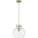 Downtown Urban Newton Sphere 1 Light 10 inch Brushed Brass Mini Pendant Ceiling Light in Clear