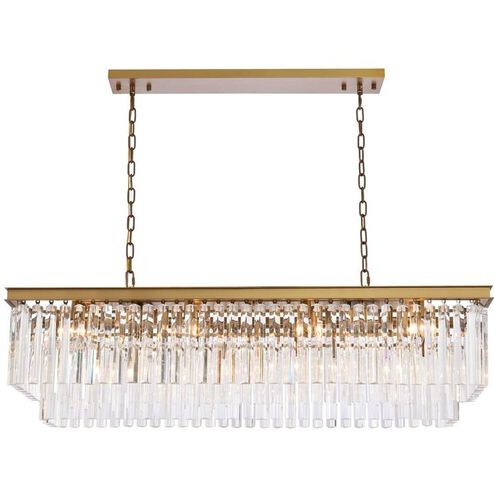Sydney 12 Light 50 inch Satin Gold Linear Chandelier Ceiling Light in Clear