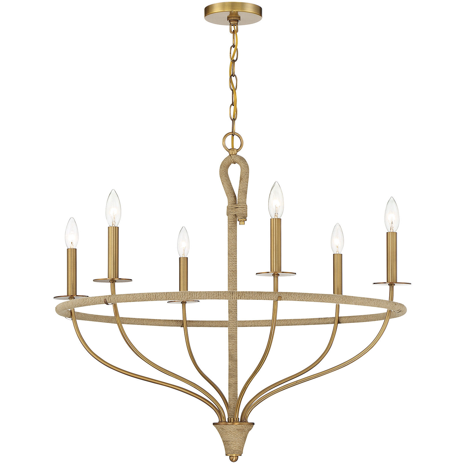 Charter 6 Light 32 inch Warm Brass and Rope Chandelier Ceiling Light