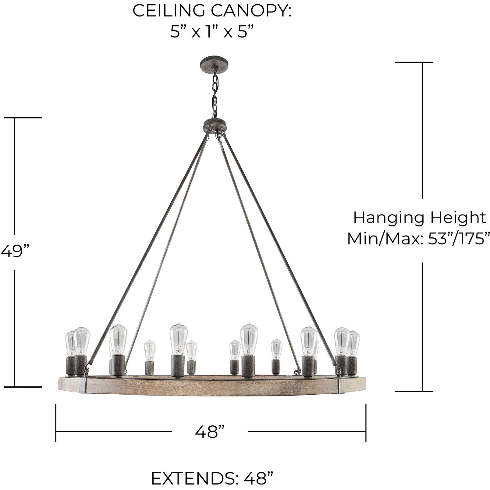 Austin 16 Light 48 inch Urban Wash Chandelier Ceiling Light
