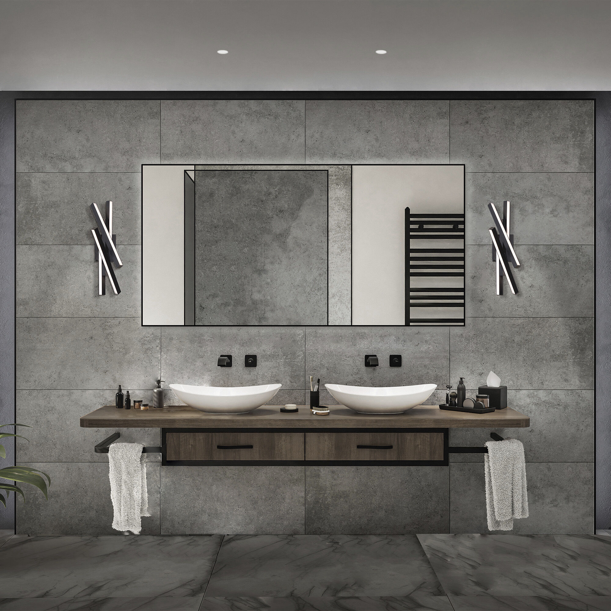 Parallax LED 20 inch Black Bath Vanity & Wall Light in 2700K, dweLED