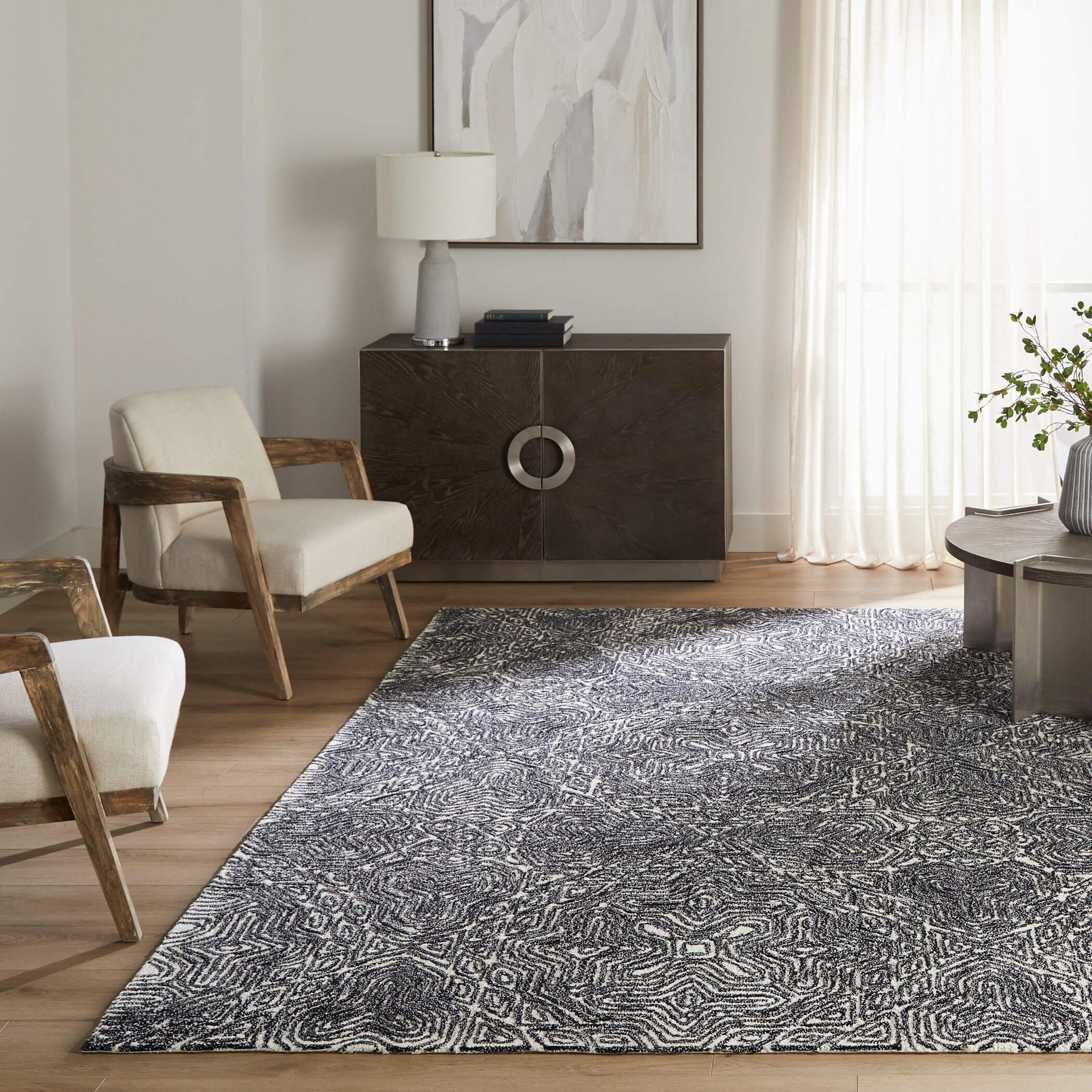 Mitra 130 X 94 inch Black/White Rug in 8 x 11