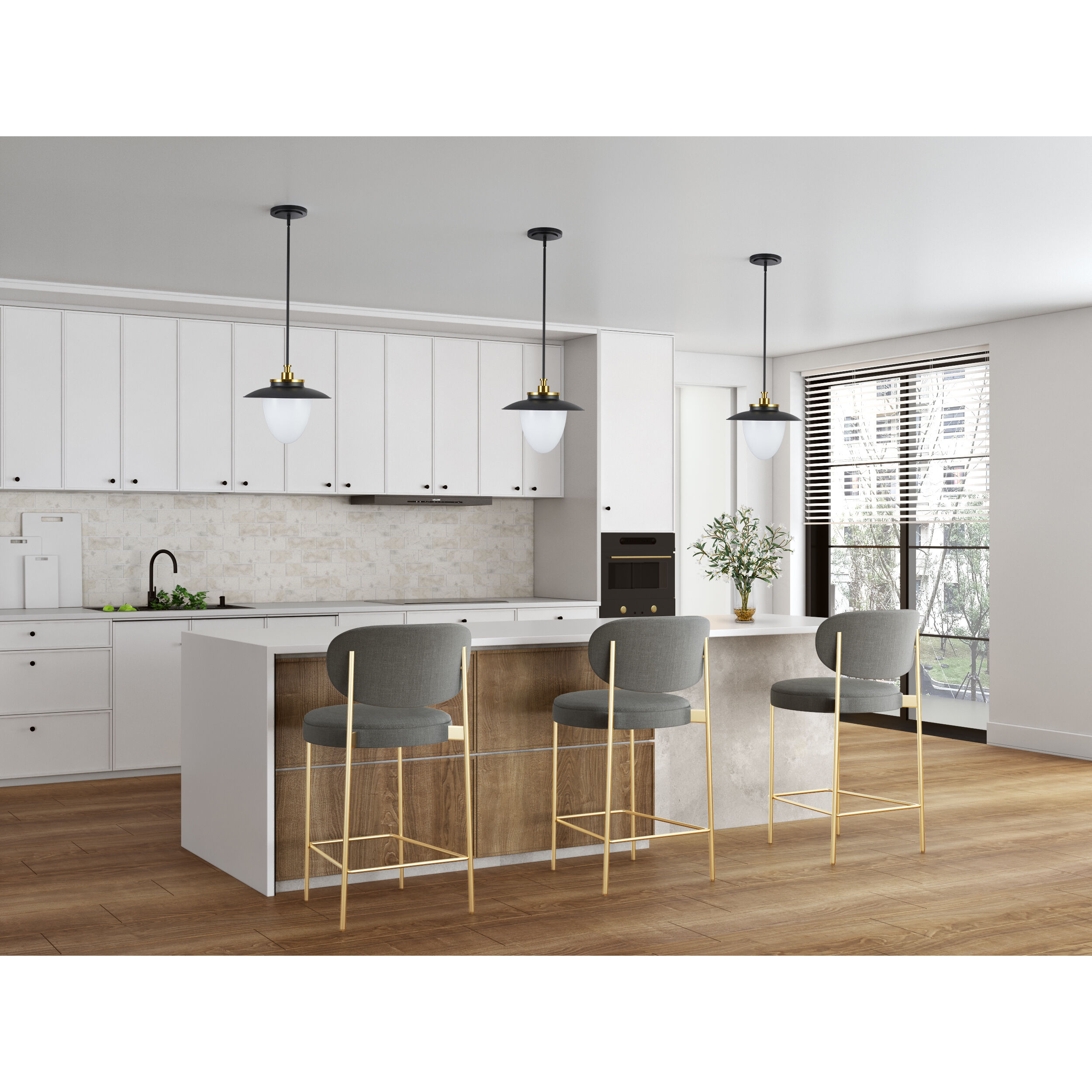 Dahlia 1 Light 15 inch Black and Brass Pendant Ceiling Light