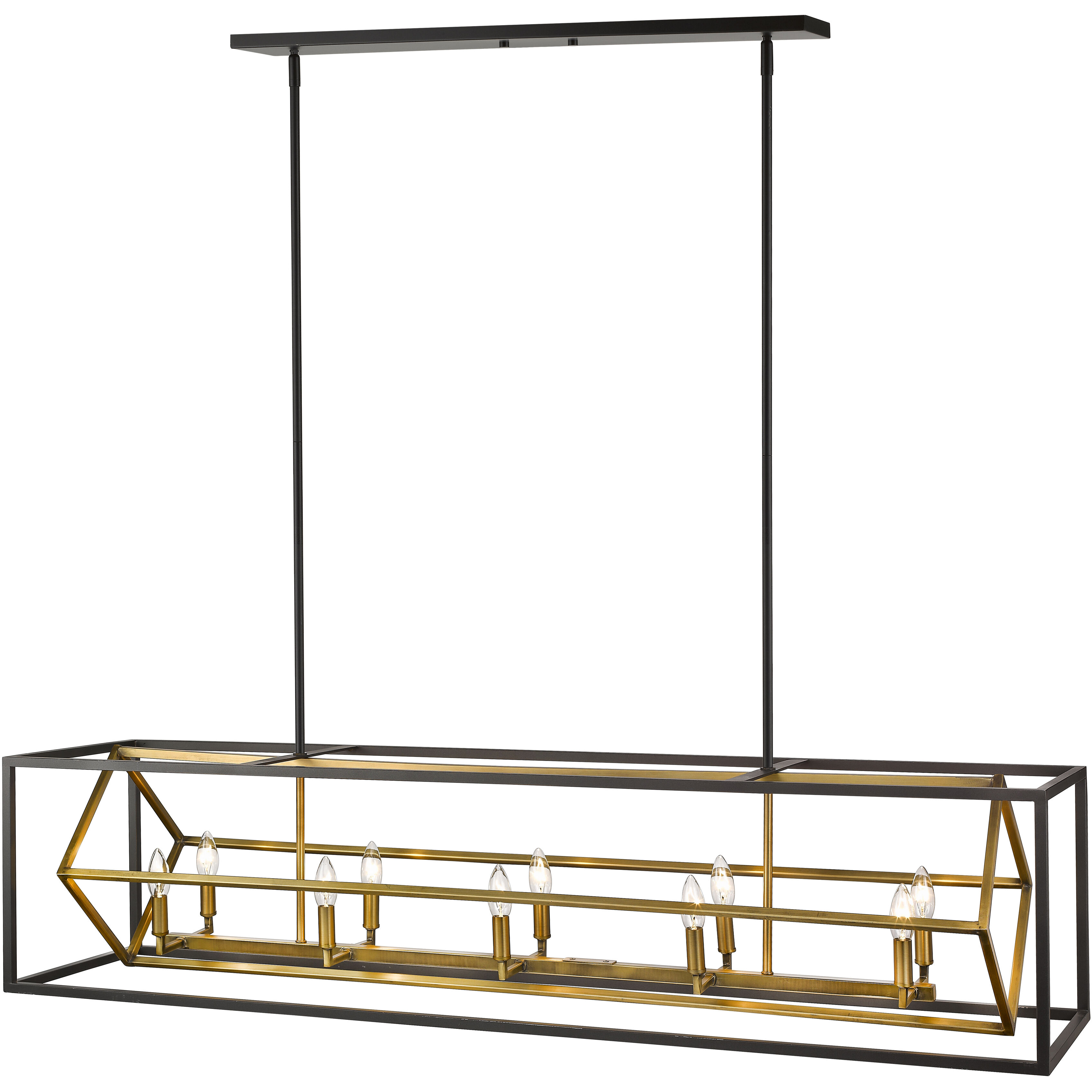 Euclid 10 Light 56 inch Olde Brass and Bronze Linear Chandelier Ceiling Light