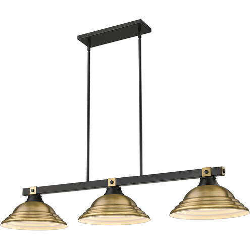 Bronte 3 Light 54.75 inch Matte Black and Rubbed Brass Billiard Light Ceiling Light