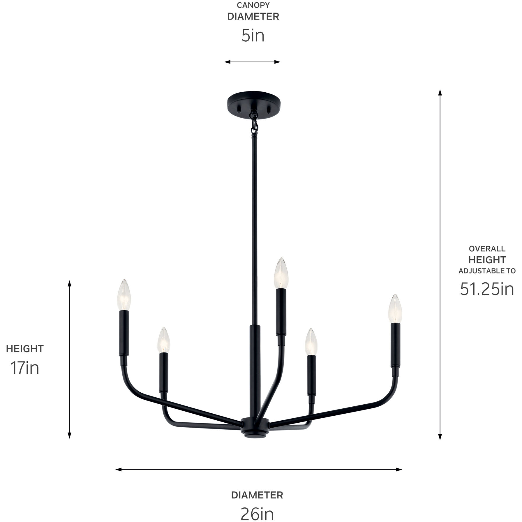Madden 5 Light Black Chandelier Ceiling Light, 1 Tier Small