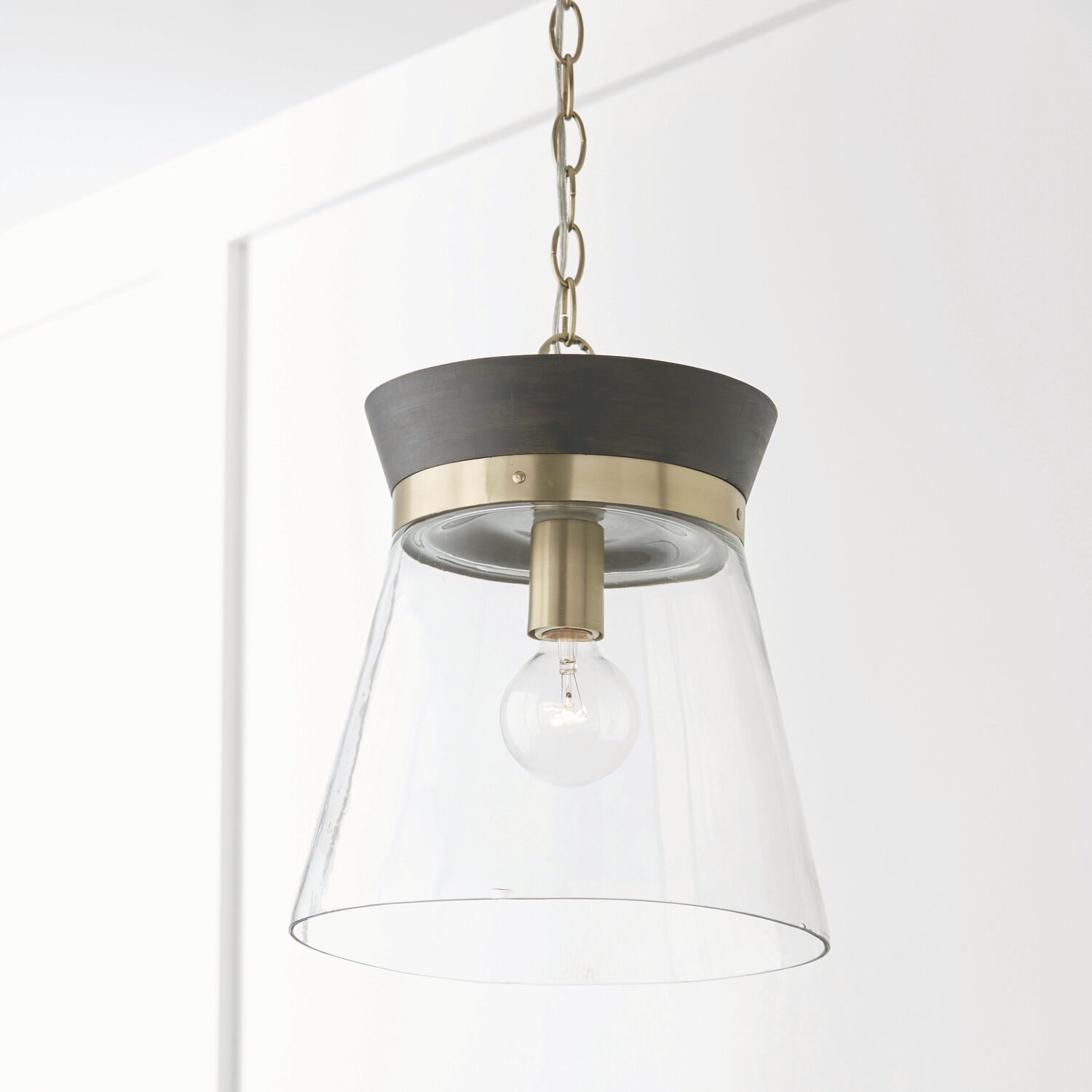 Finn 1 Light 12 inch Black Stain and Matte Brass Pendant Ceiling Light