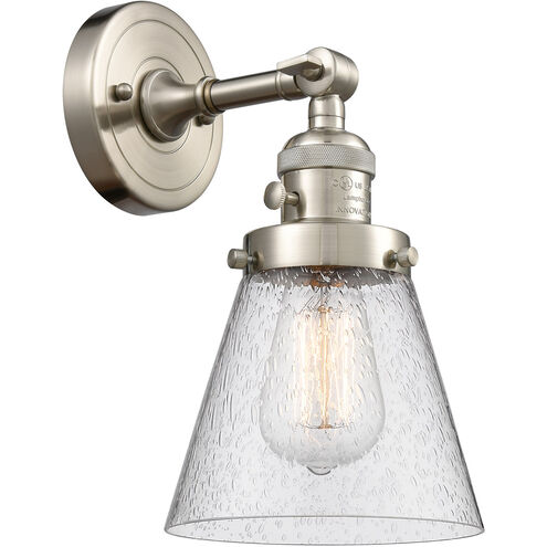 Franklin Restoration Small Cone 1 Light 6 inch Brushed Satin Nickel Sconce Wall Light in Seedy Glass, Franklin Restoration