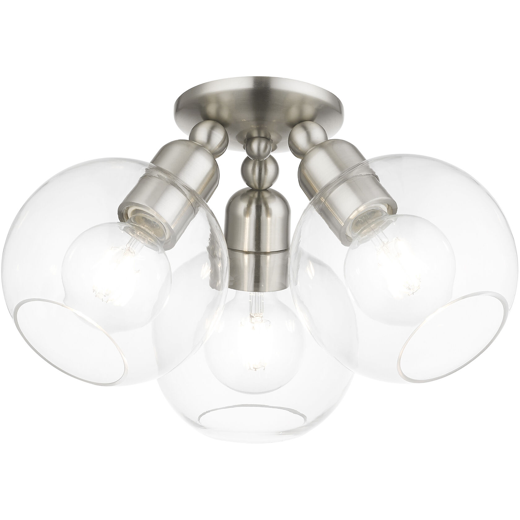 Downtown 3 Light 16 inch Brushed Nickel Semi-Flush Ceiling Light, Sphere