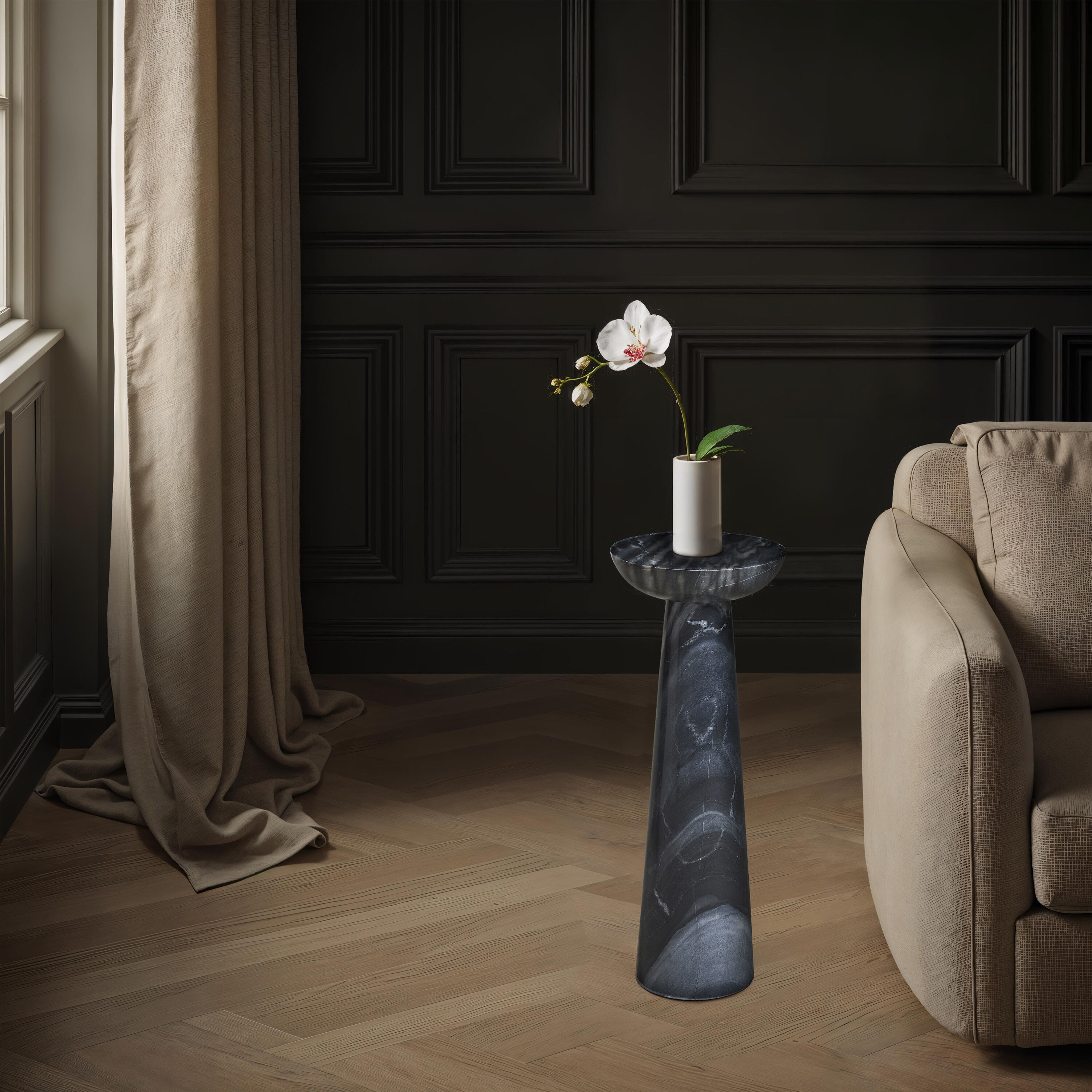 Mercura 22 X 8 inch Black Marble Side Table