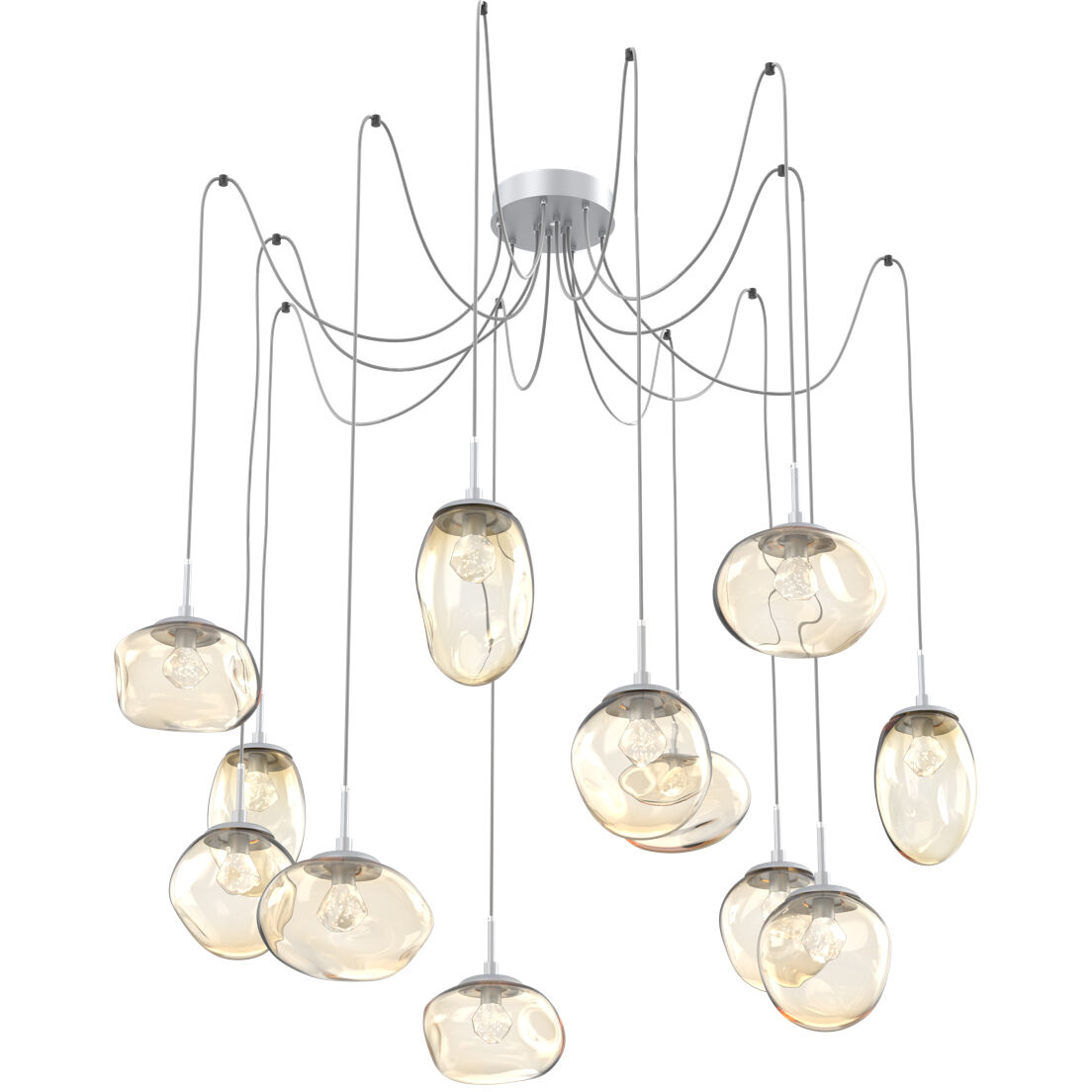 Cosmos LED 17 inch Classic Silver Swag Multi-Pendant Ceiling Light in 2700K LED, Zircon Inner - Amber Outer