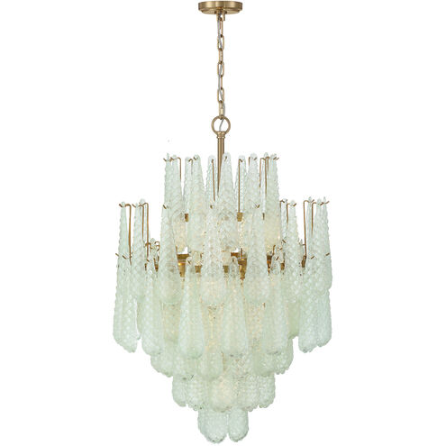 Ollie 16 Light 26.25 inch Aged Brass Chandelier Ceiling Light in Sand Glass Green