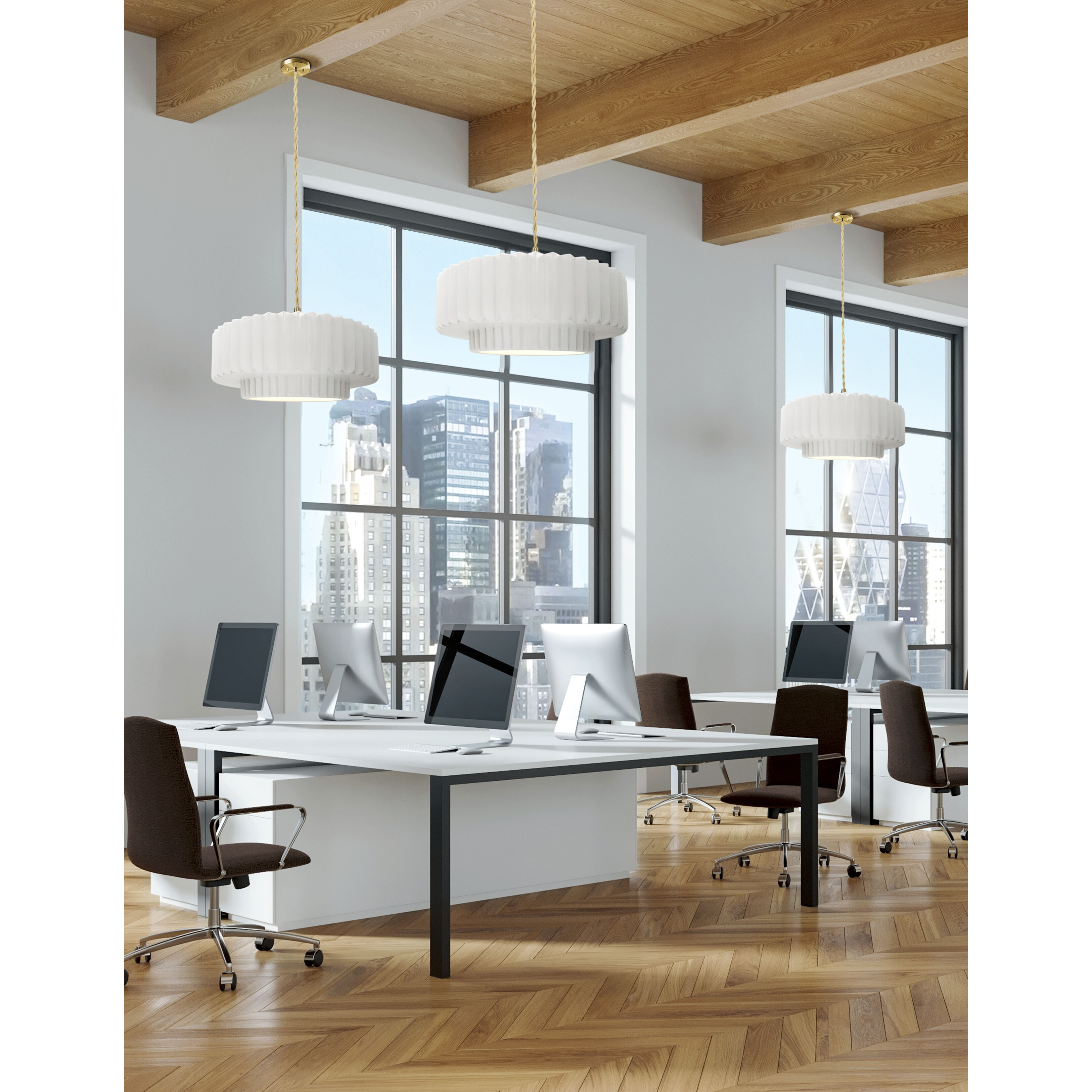 Radiance Collection - Pleated Tier Pendant Ceiling Light in Brushed Brass, Replaceable Bulb, Beige Twist Cord, Matte White, 16.25W x 6H, Form+Finish+Function