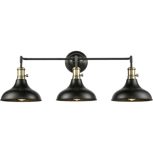 Metro 3 Light 37 inch Black Antique Brass Bath Vanity Light Wall Light