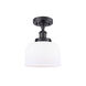 Ballston Large Bell LED 8 inch Matte Black Semi-Flush Mount Ceiling Light in Matte White Glass, Ballston