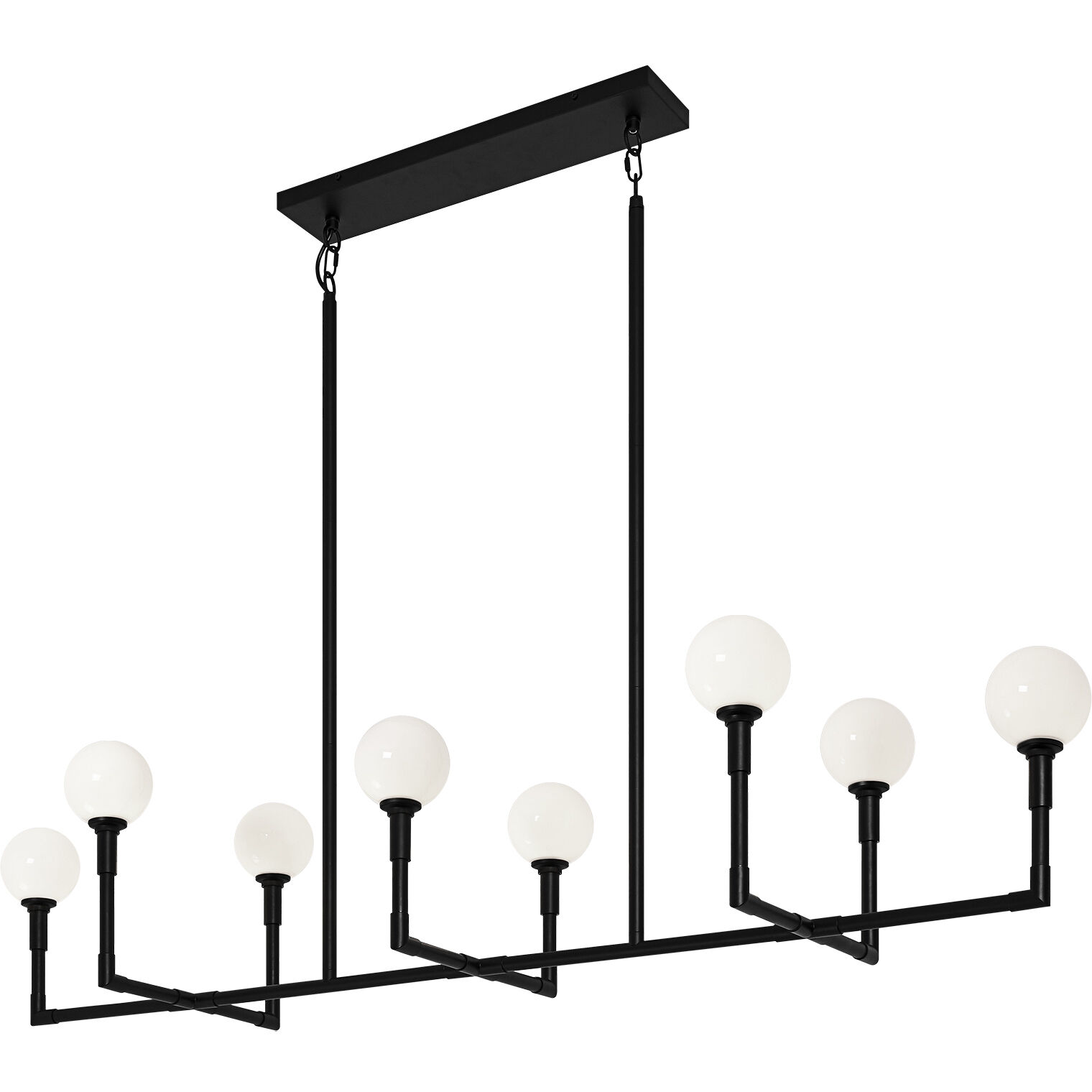 Candlestix 8 Light 50 inch Black Chandelier Ceiling Light in Black and Opal Glass