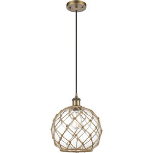 Ballston Farmhouse Rope 1 Light 10 inch Brushed Brass Mini Pendant Ceiling Light in Bulb Not Included, Clear Glass with Brown Rope, Ballston