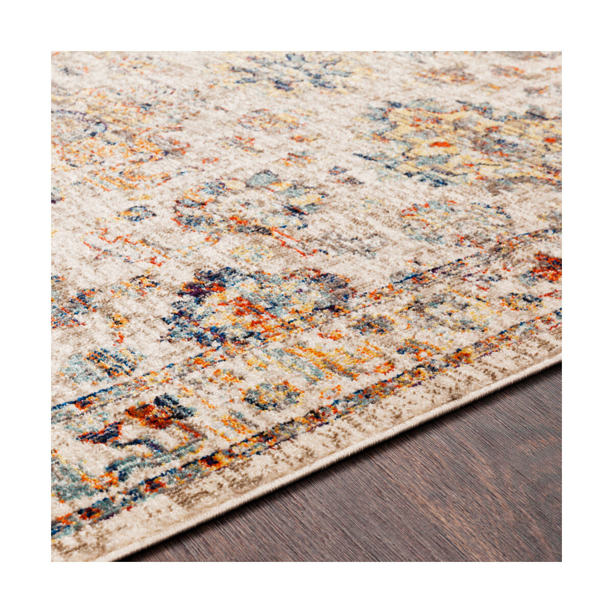 Ararat 87 X 63 inch Aqua/Dark Blue/Bright Orange/Bright Red Rugs, Rectangle