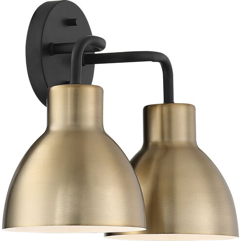 Sloan 2 Light 14 inch Matte Black and Burnished Brass Vanity Light Wall Light