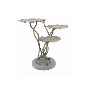 Three-Tiered 25 X 24 inch Gold Aluminum/White Marble End Table